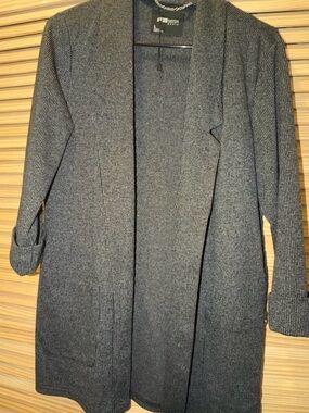 Sister Studio Open-Front Ribbed Gray Blazer Cardigan